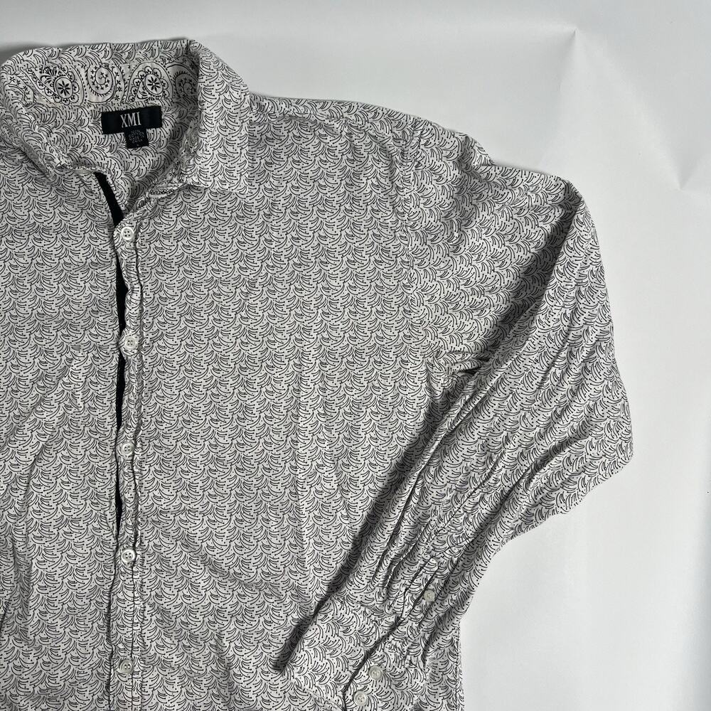 XMI Mens Dress Shirt Paisley White/Black Cotton Long Sleeve Button Front L - Picture 3 of 6